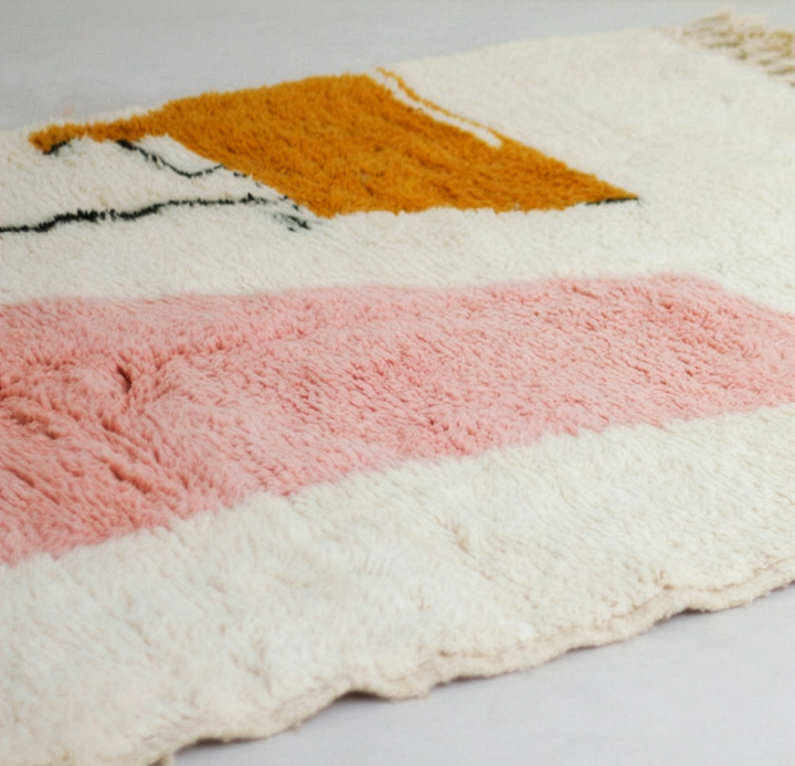 Custom Beni Ourain Rug | Abstract Pink &amp; Mustard Contemporary Art