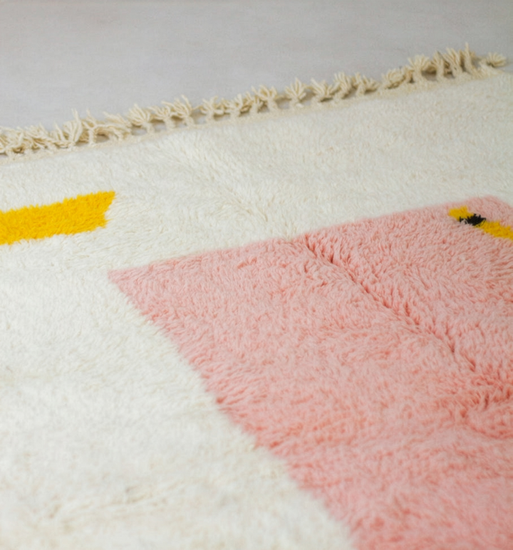 Custom Beni Ourain Rug | Abstract Pink &amp; Mustard Contemporary Art