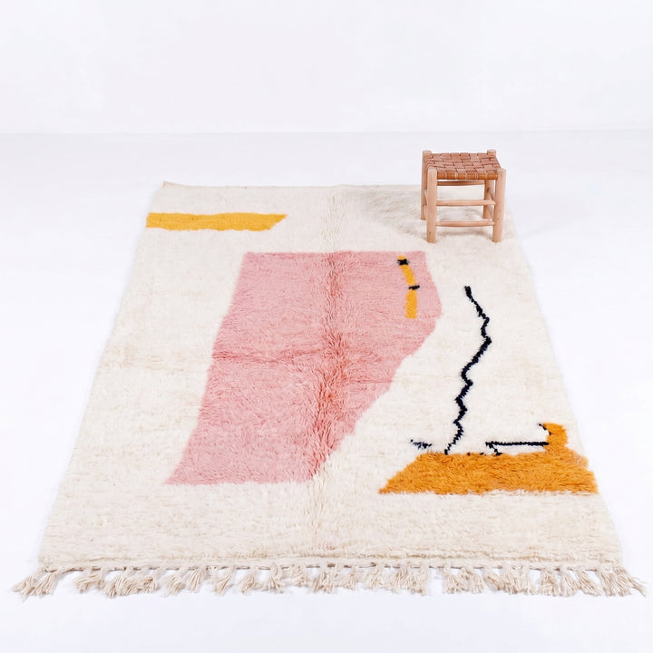 Custom Beni Ourain Rug | Abstract Pink &amp; Mustard Contemporary Art