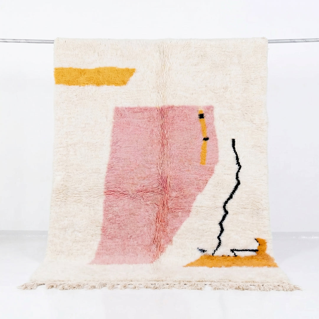 Custom Beni Ourain Rug | Abstract Pink &amp; Mustard Contemporary Art