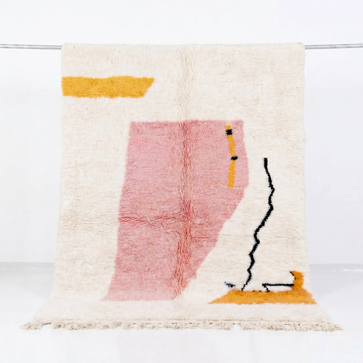 Custom Beni Ourain Rug | Abstract Pink &amp; Mustard Contemporary Art