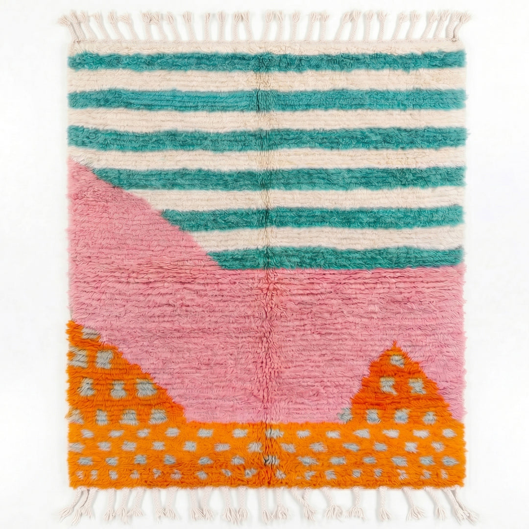 Custom Beni Ourain Rug | Abstract Pink, Teal &amp; Orange Shag