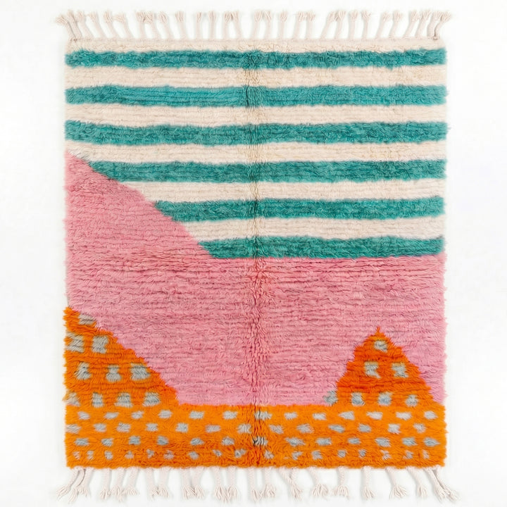 Custom Beni Ourain Rug | Abstract Pink, Teal &amp; Orange Shag