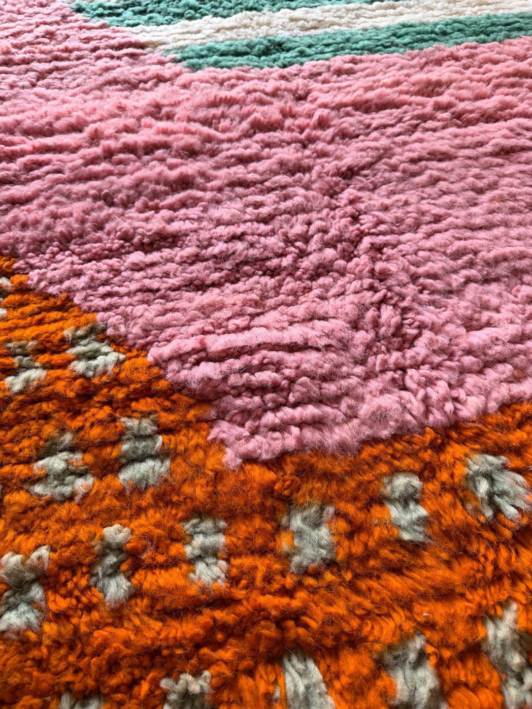 Custom Beni Ourain Rug | Abstract Pink, Teal &amp; Orange Shag