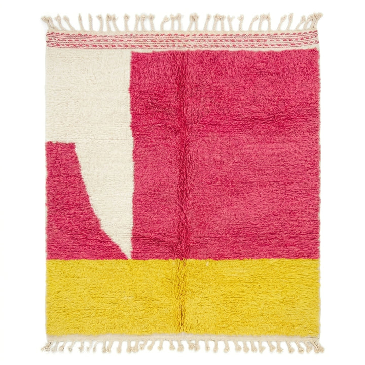 Authentic Custom Beni Ourain Rug | Abstract Pink and Yellow Color Block