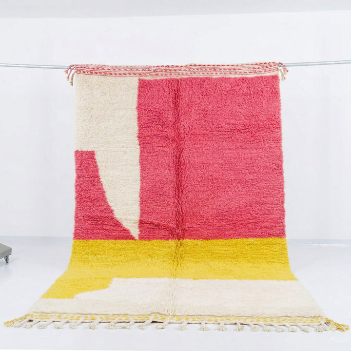 Authentic Custom Beni Ourain Rug | Abstract Pink and Yellow Color Block