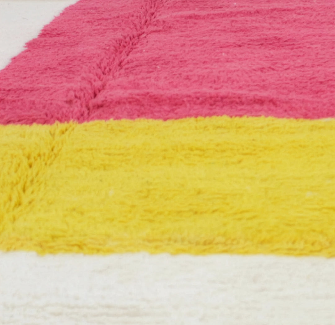 Authentic Custom Beni Ourain Rug | Abstract Pink and Yellow Color Block
