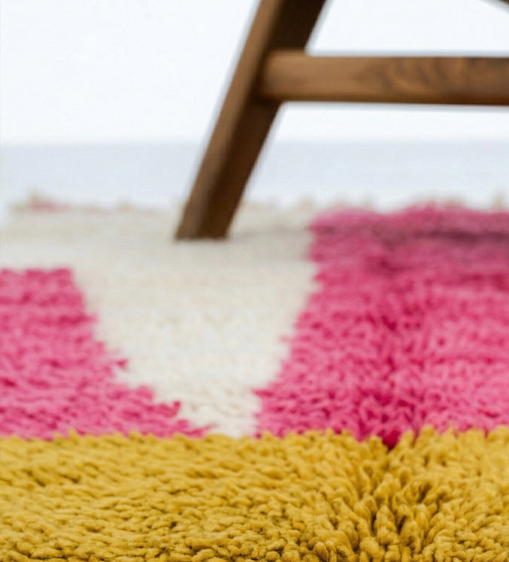 Authentic Custom Beni Ourain Rug | Abstract Pink and Yellow Color Block