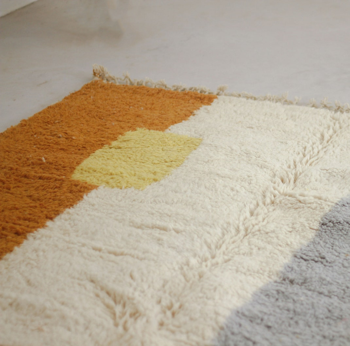 Custom Beni Ourain Rug | Abstract Rose, Gray &amp; Orange Color Block