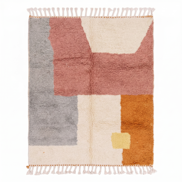 Custom Beni Ourain Rug | Abstract Rose, Gray &amp; Orange Color Block