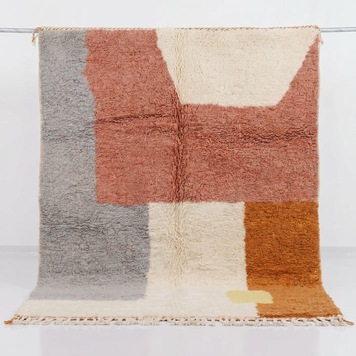 Custom Beni Ourain Rug | Abstract Rose, Gray &amp; Orange Color Block