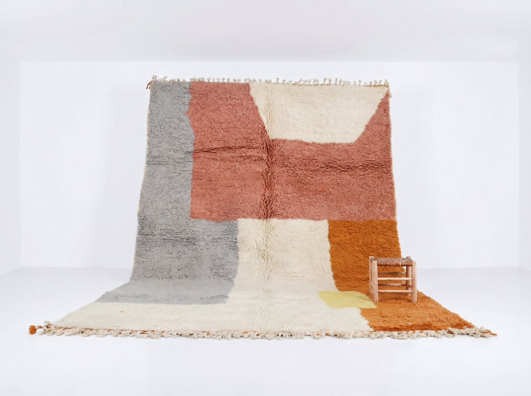 Custom Beni Ourain Rug | Abstract Rose, Gray &amp; Orange Color Block