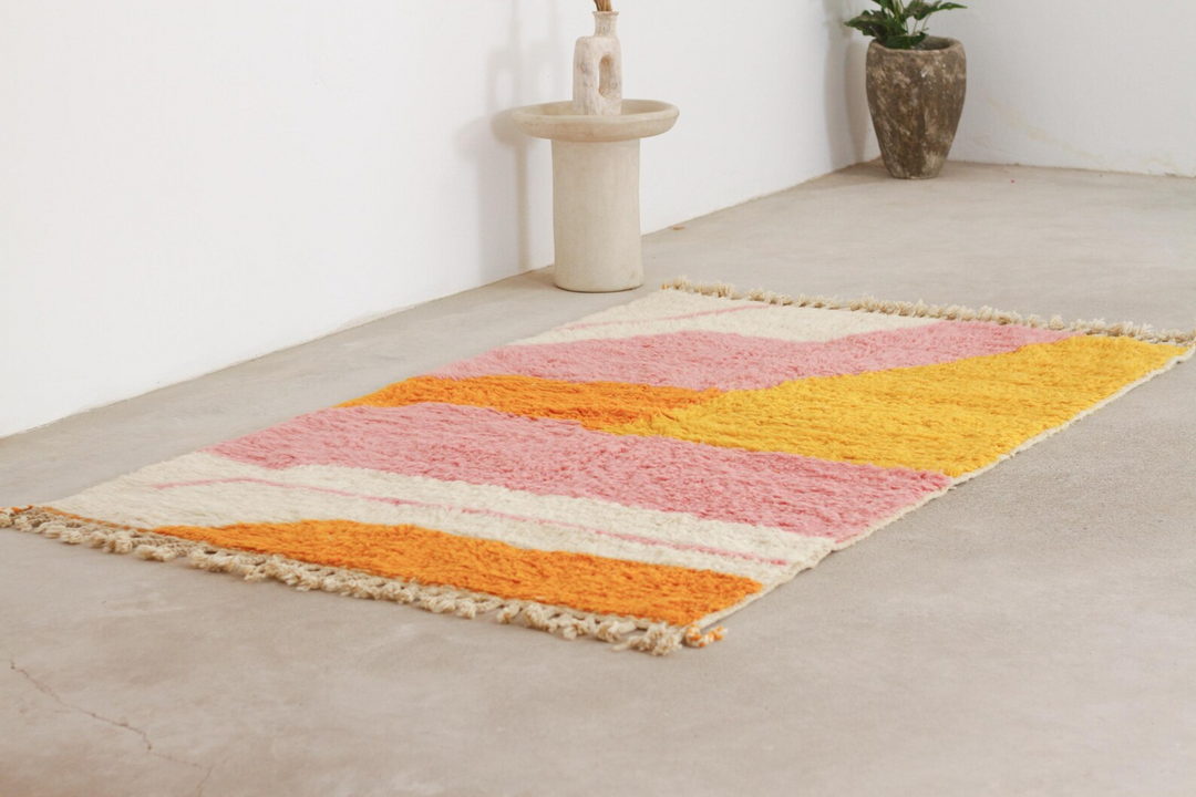 Custom Beni Ourain Rug |Abstract Sunset Color Block
