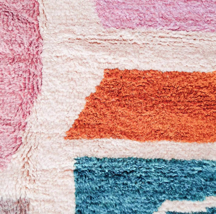 Custom Beni Ourain Rug | Abstract Teal, Pink &amp; Rust Color Block