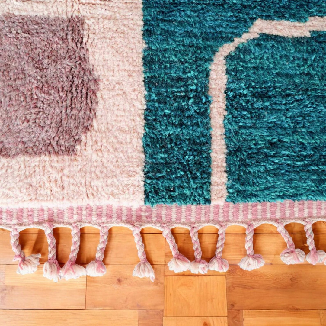 Custom Beni Ourain Rug | Abstract Teal, Pink &amp; Rust Color Block