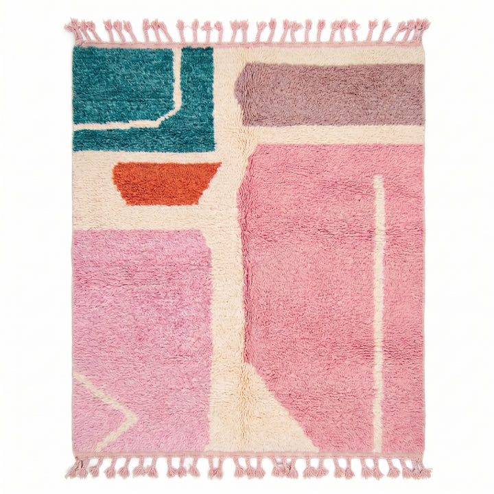 Custom Beni Ourain Rug | Abstract Teal, Pink &amp; Rust Color Block