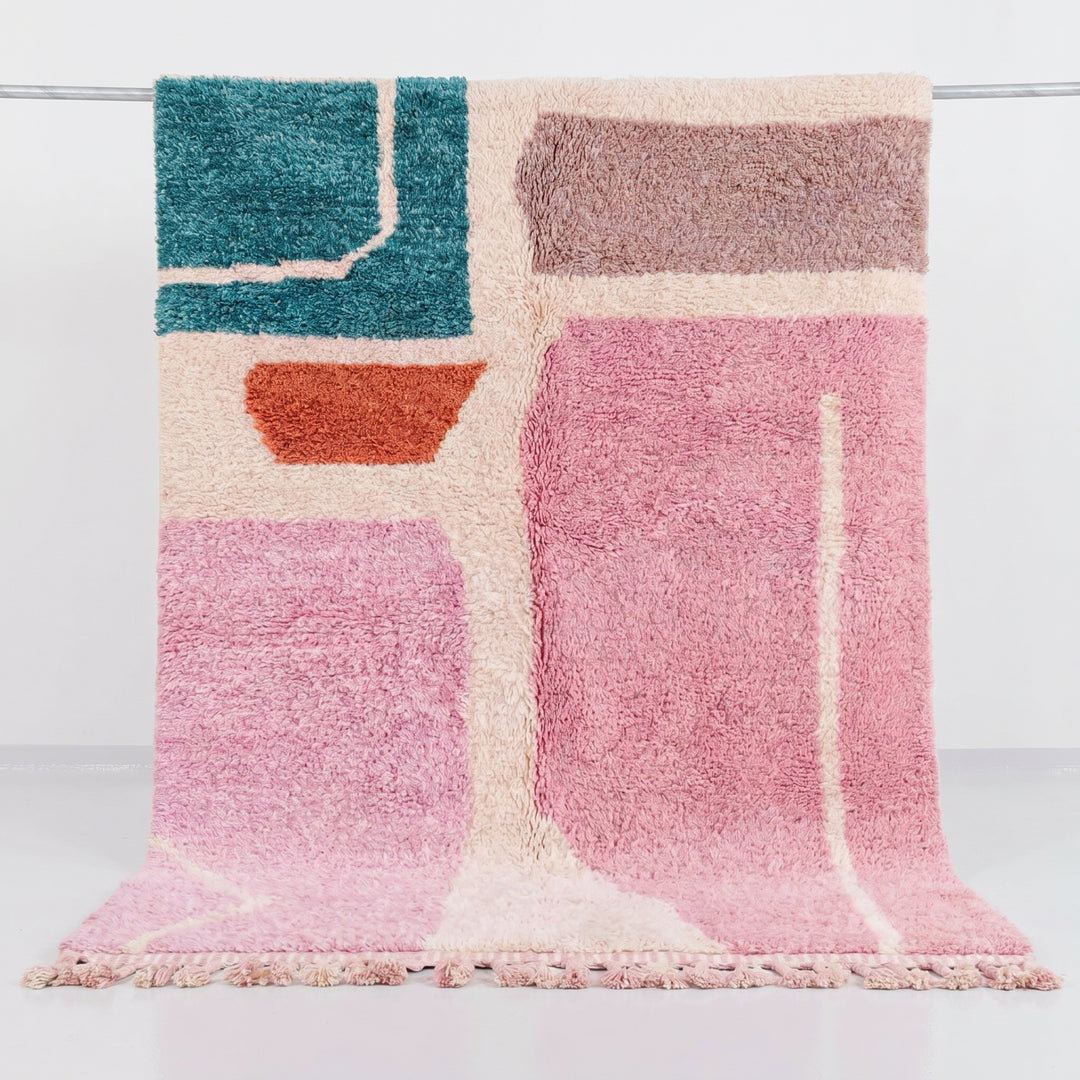 Custom Beni Ourain Rug | Abstract Teal, Pink &amp; Rust Color Block