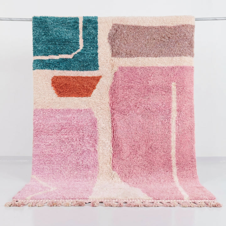 Custom Beni Ourain Rug | Abstract Teal, Pink &amp; Rust Color Block