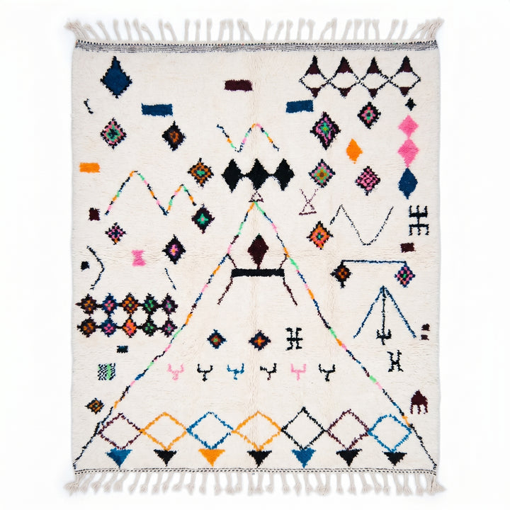 Custom Beni Ourain Rug | Azilal Wool Rug Playful Multicolored Design
