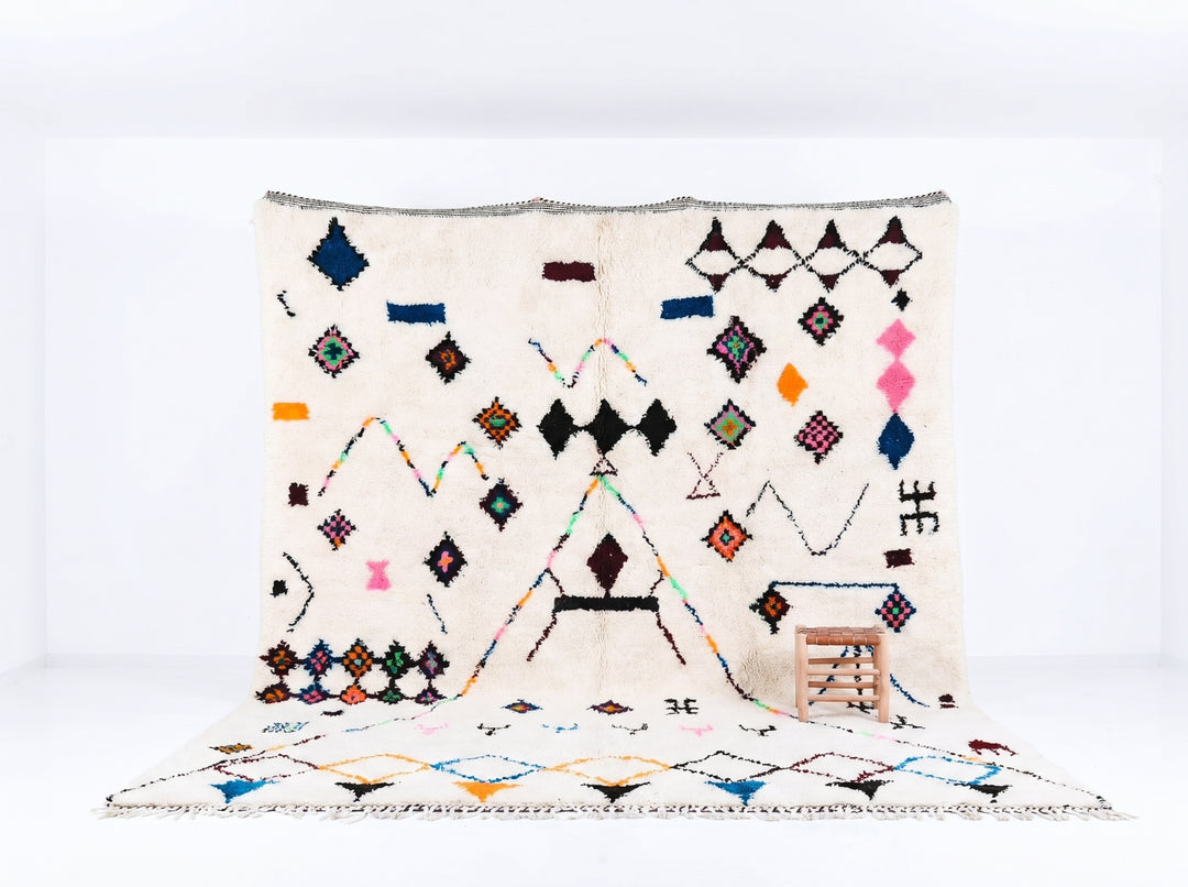 Custom Beni Ourain Rug | Azilal Wool Rug Playful Multicolored Design