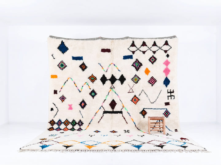 Custom Beni Ourain Rug | Azilal Wool Rug Playful Multicolored Design