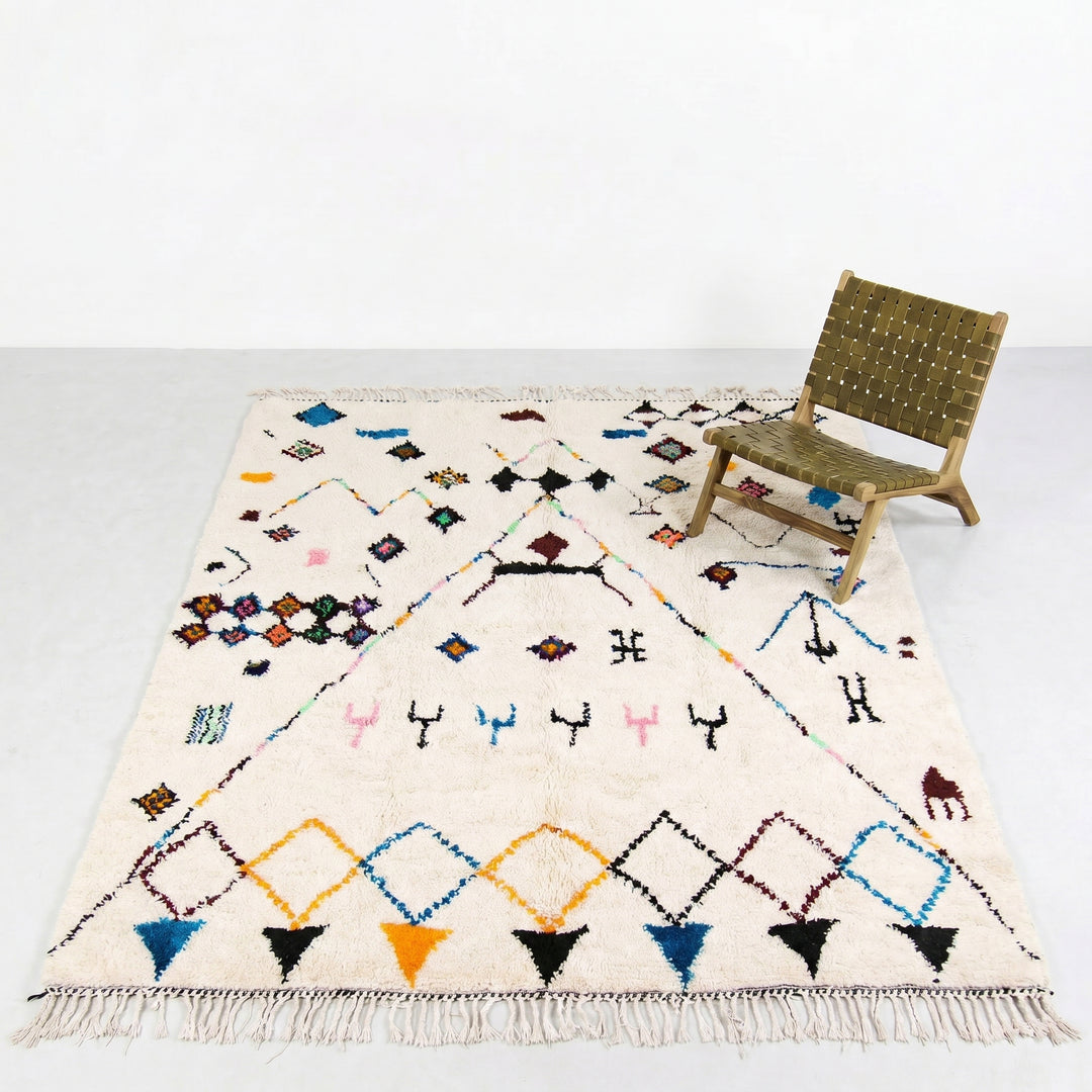 Custom Beni Ourain Rug | Azilal Wool Rug Playful Multicolored Design