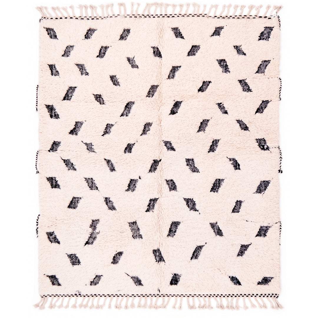Custom Beni Ourain Rug | Black and White Deconstructed Geometric Shag