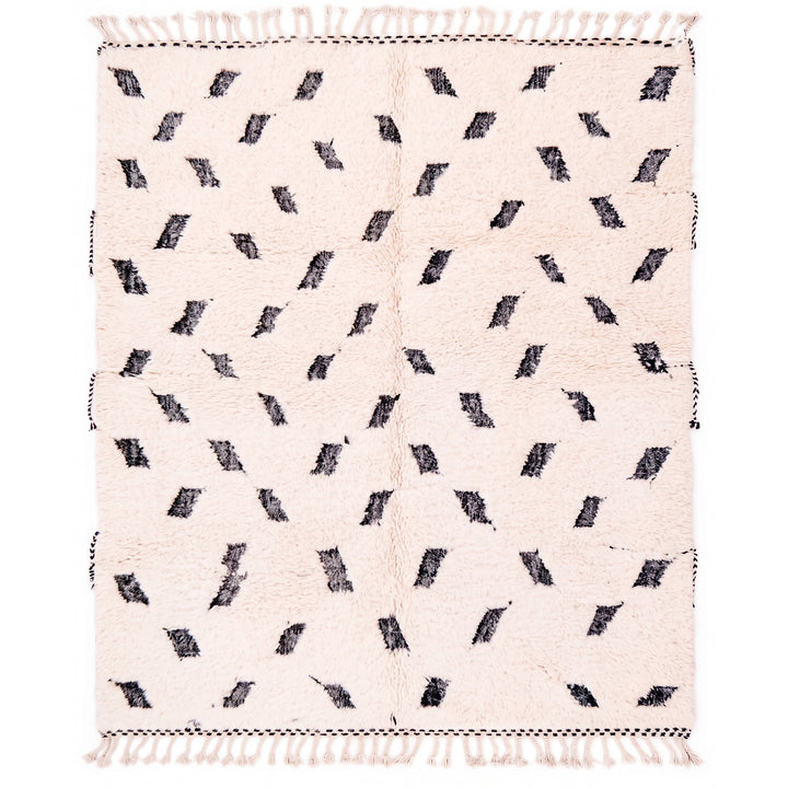Authentic Custom Beni Ourain Rug | Black and White Deconstructed Geometric Shag