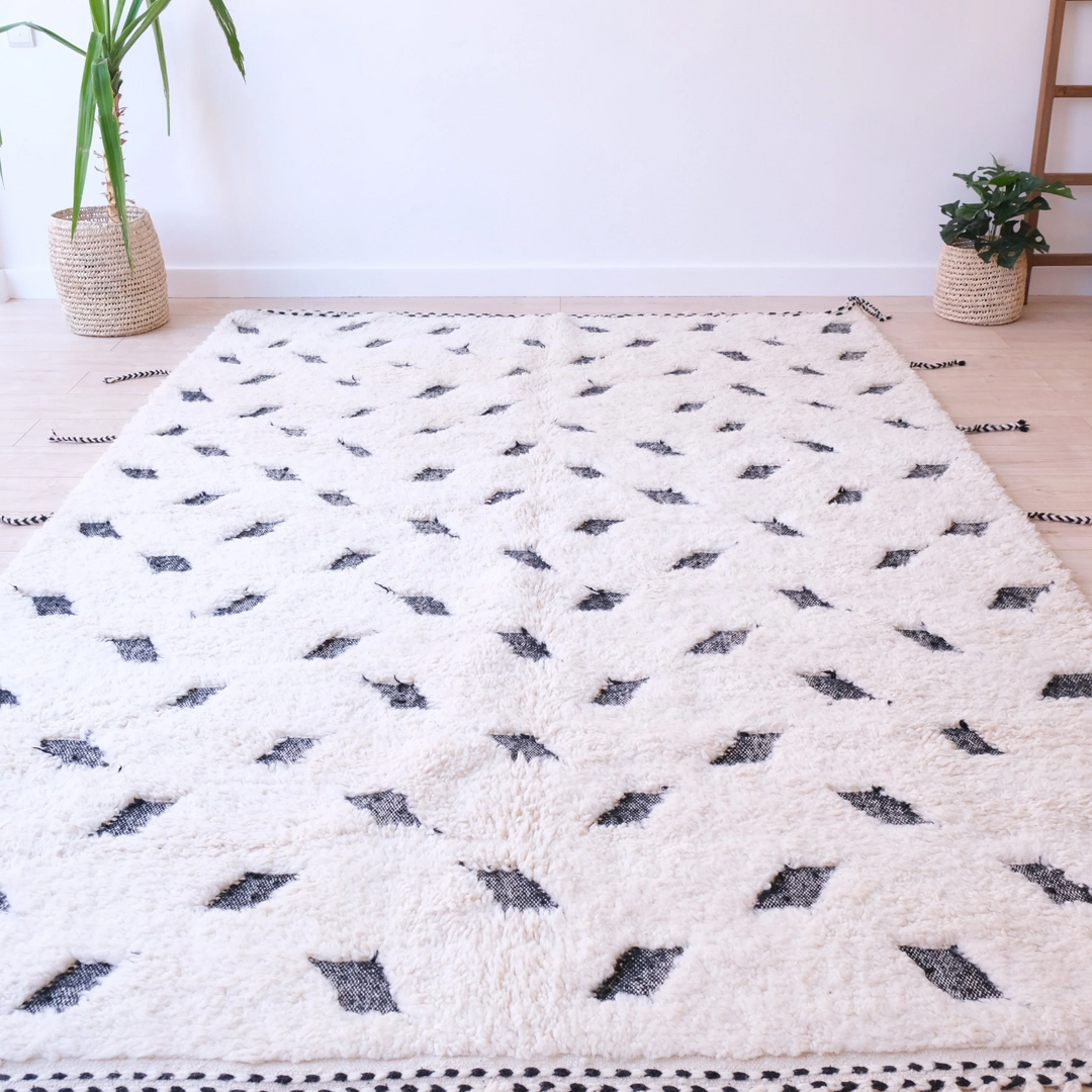 Authentic Custom Beni Ourain Rug | Black and White Deconstructed Geometric Shag