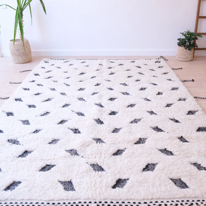Authentic Custom Beni Ourain Rug | Black and White Deconstructed Geometric Shag