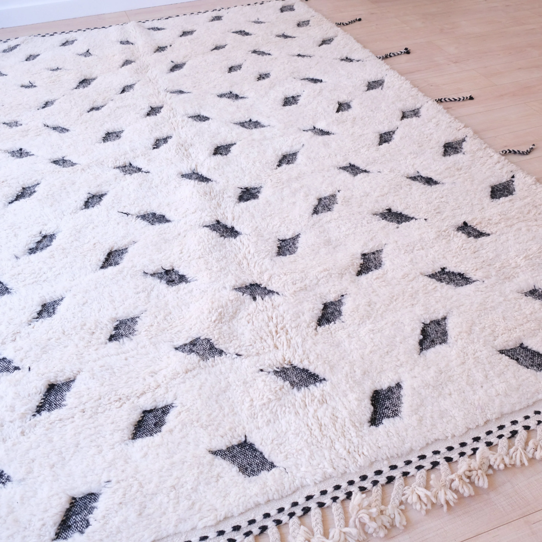 Authentic Custom Beni Ourain Rug | Black and White Deconstructed Geometric Shag