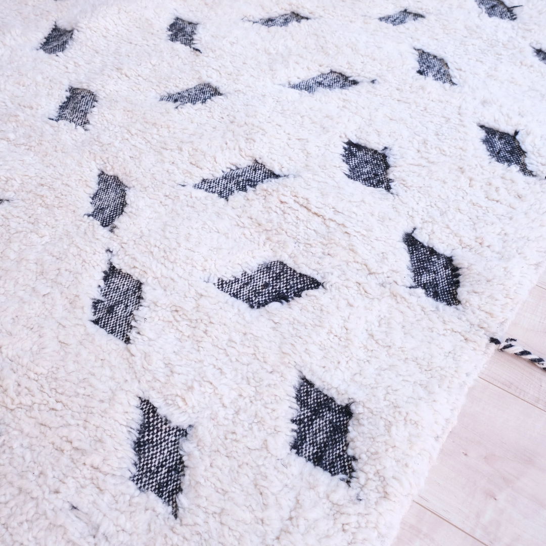 Authentic Custom Beni Ourain Rug | Black and White Deconstructed Geometric Shag