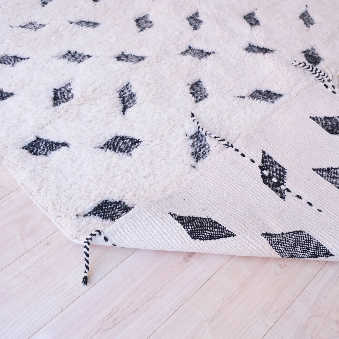 Authentic Custom Beni Ourain Rug | Black and White Deconstructed Geometric Shag