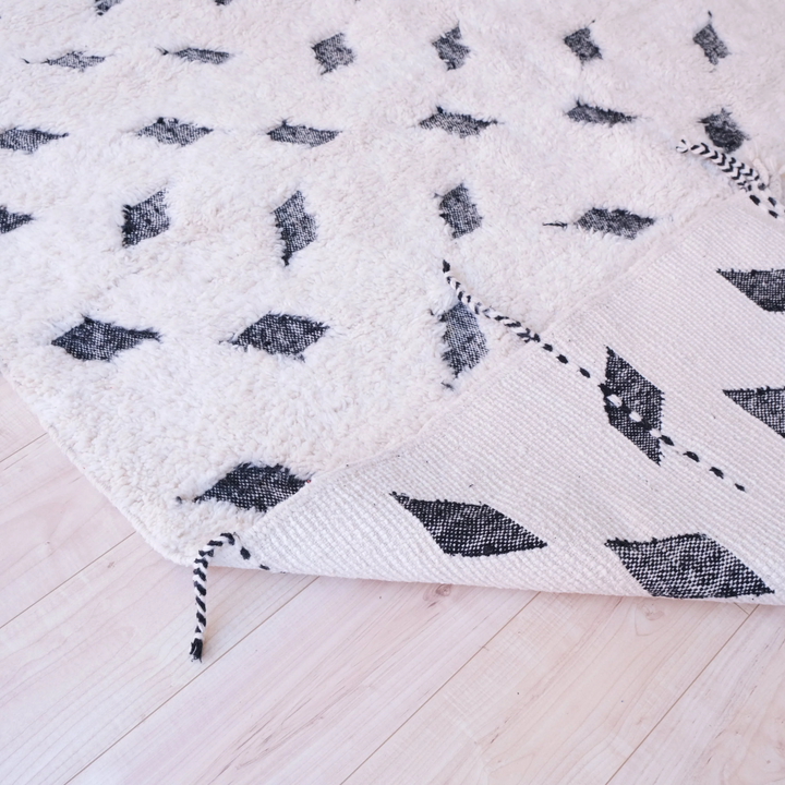 Authentic Custom Beni Ourain Rug | Black and White Deconstructed Geometric Shag