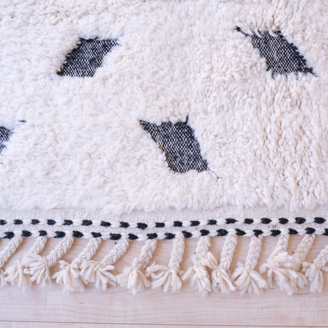 Authentic Custom Beni Ourain Rug | Black and White Deconstructed Geometric Shag