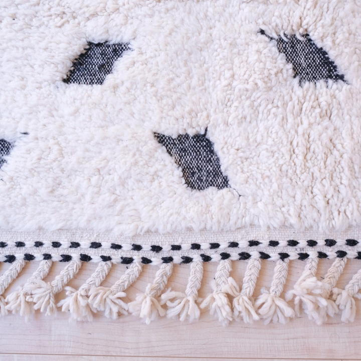 Authentic Custom Beni Ourain Rug | Black and White Deconstructed Geometric Shag
