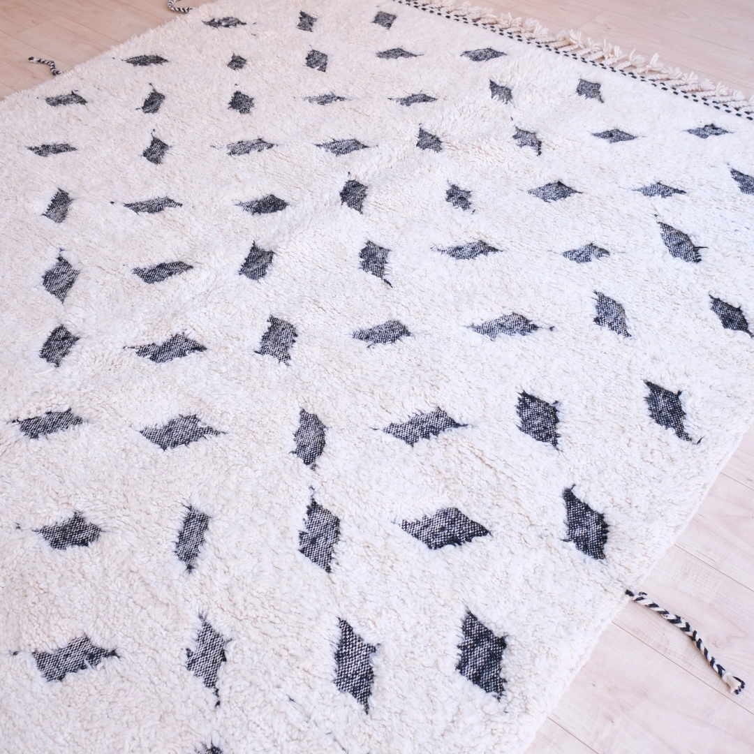Authentic Custom Beni Ourain Rug | Black and White Deconstructed Geometric Shag