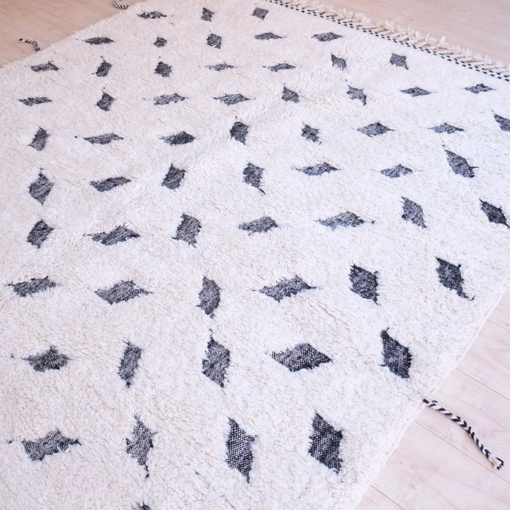 Authentic Custom Beni Ourain Rug | Black and White Deconstructed Geometric Shag