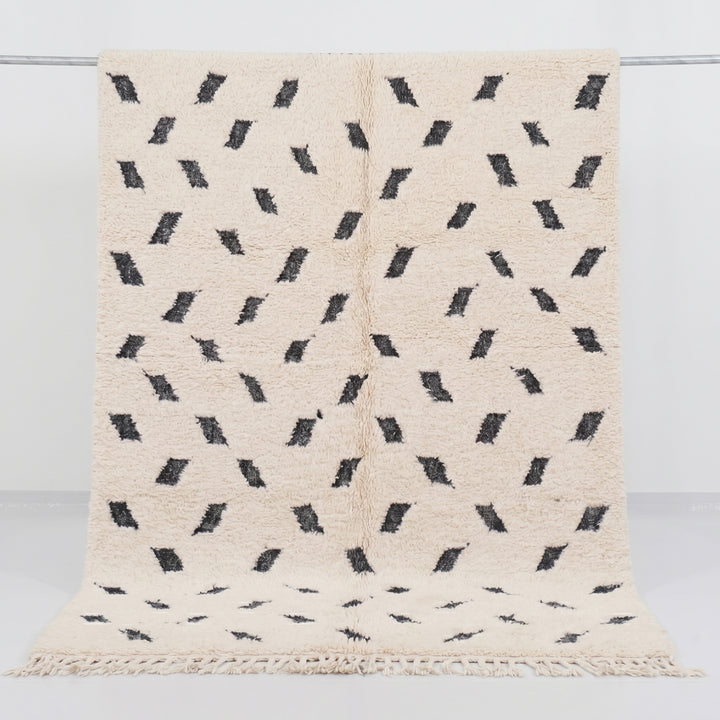 Authentic Custom Beni Ourain Rug | Black and White Deconstructed Geometric Shag