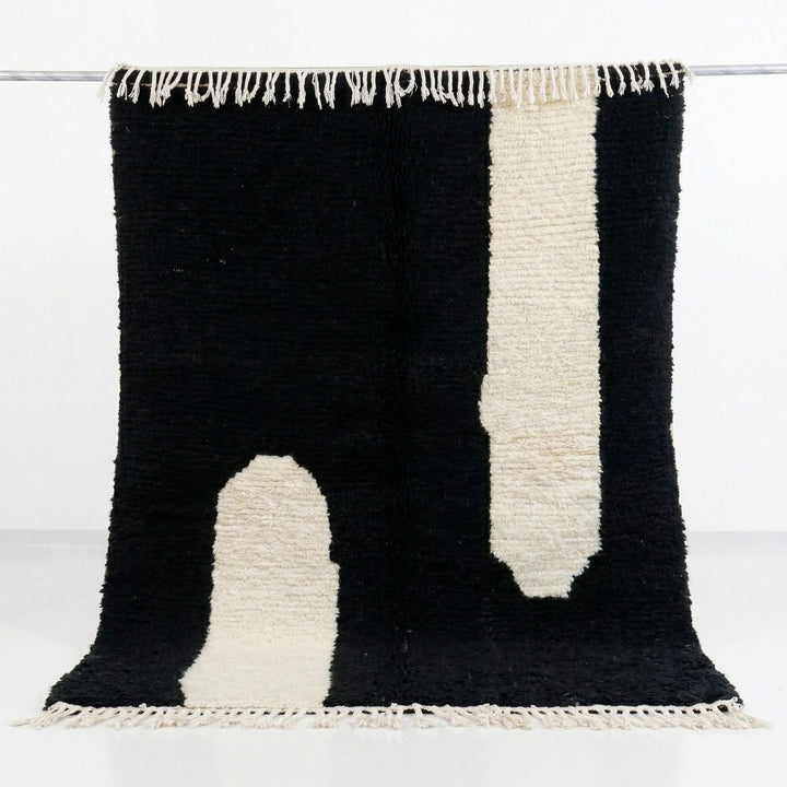 Authentic Custom Beni Ourain Rug | Bold Black &amp; Ivory Abstract Minimalist