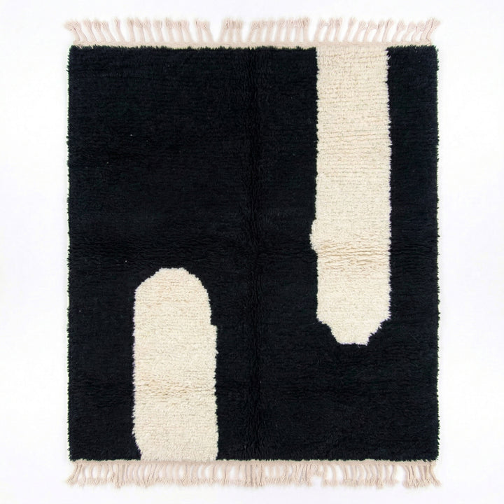 Tapis Beni Ourain sur mesure | Minimaliste Abstrait Noir &amp; Ivoire Audacieux