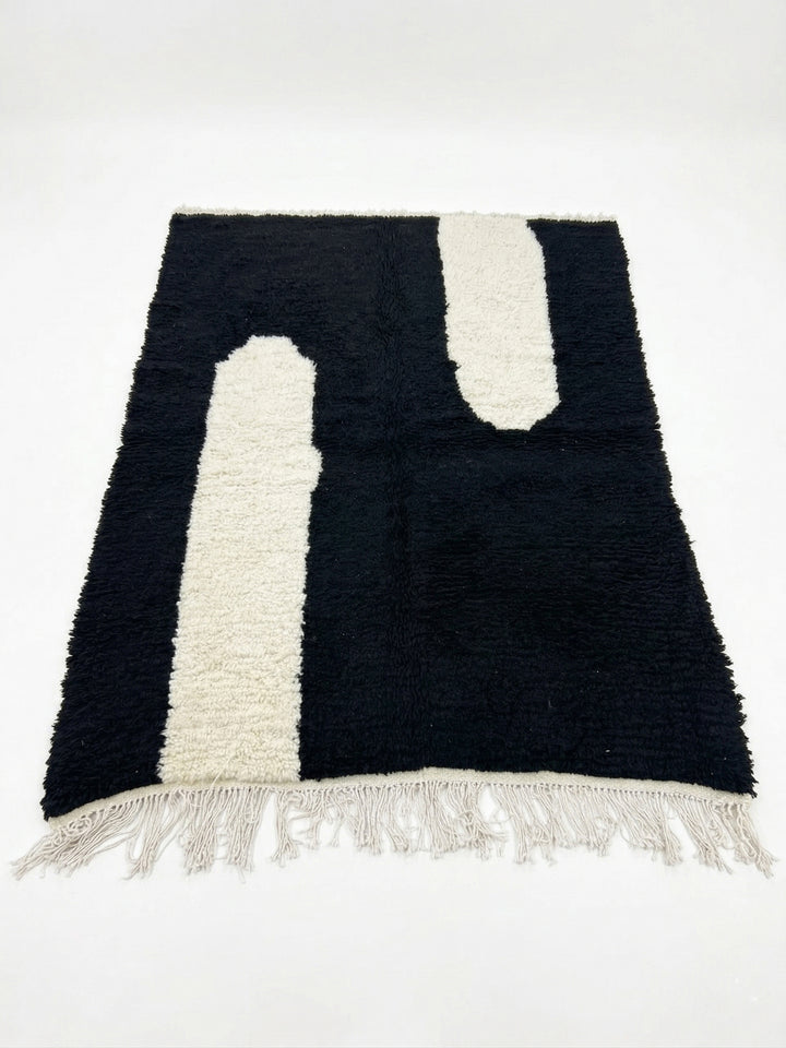 Authentic Custom Beni Ourain Rug | Bold Black &amp; Ivory Abstract Minimalist