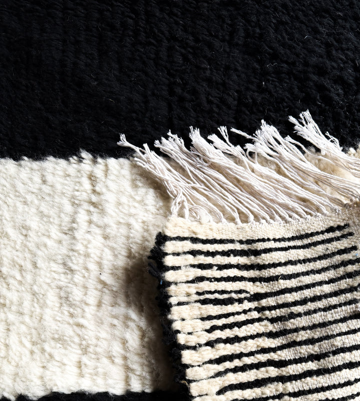 Authentic Custom Beni Ourain Rug | Bold Black &amp; Ivory Abstract Minimalist