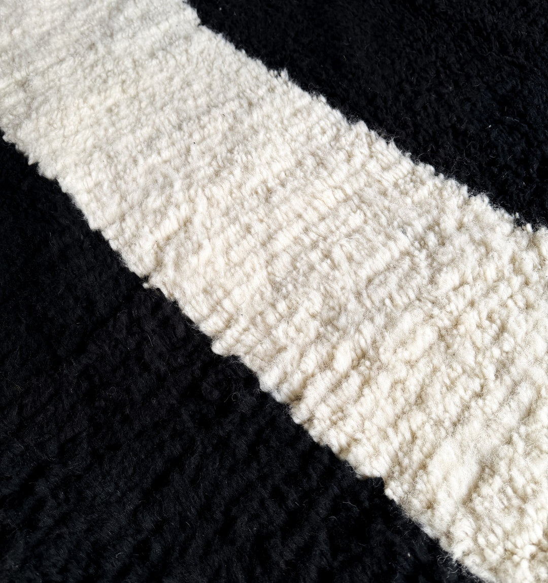Authentic Custom Beni Ourain Rug | Bold Black &amp; Ivory Abstract Minimalist