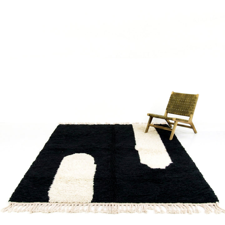 Authentic Custom Beni Ourain Rug | Bold Black &amp; Ivory Abstract Minimalist