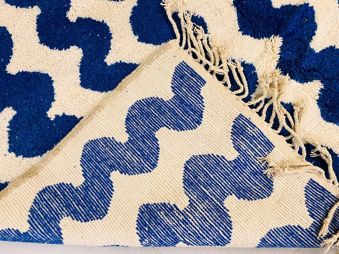 Authentic Custom Beni Ourain Rug | Bold Cobalt Blue Zigzag