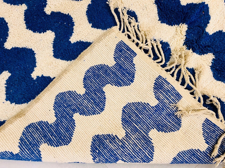Authentic Custom Beni Ourain Rug | Bold Cobalt Blue Zigzag