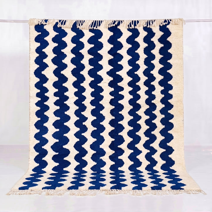 Authentic Custom Beni Ourain Rug | Bold Cobalt Blue Zigzag
