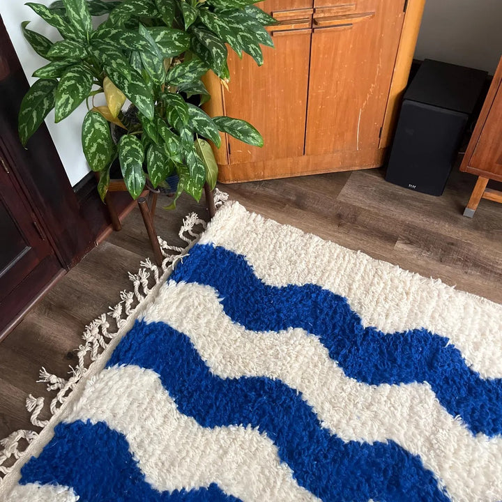 Custom Beni Ourain Rug | Bold Cobalt Blue Zigzag