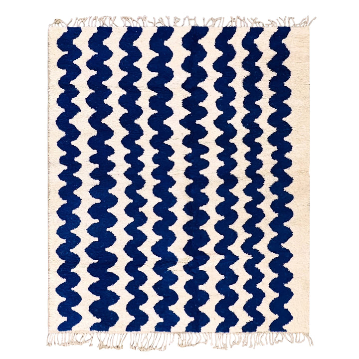 Authentic Custom Beni Ourain Rug | Bold Cobalt Blue Zigzag
